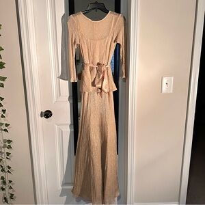 LF Shimmery Champagne Maxi Dress with Satin Waist Tie